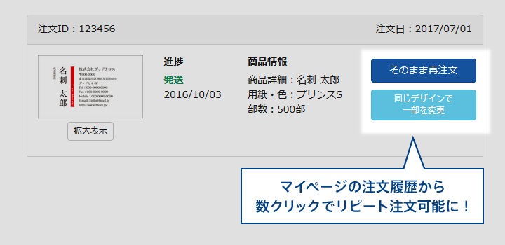 注文履歴から再注文